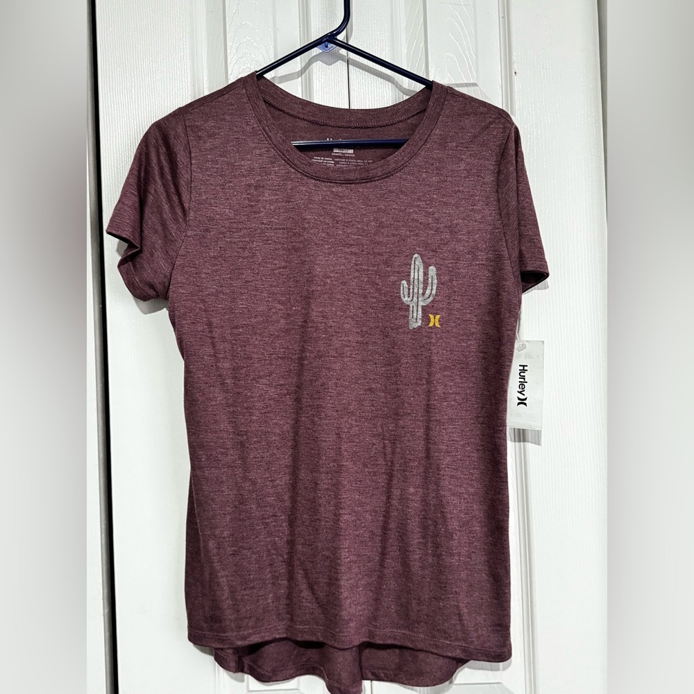 Hurley Women's Burgundy Tee with Cactus Design